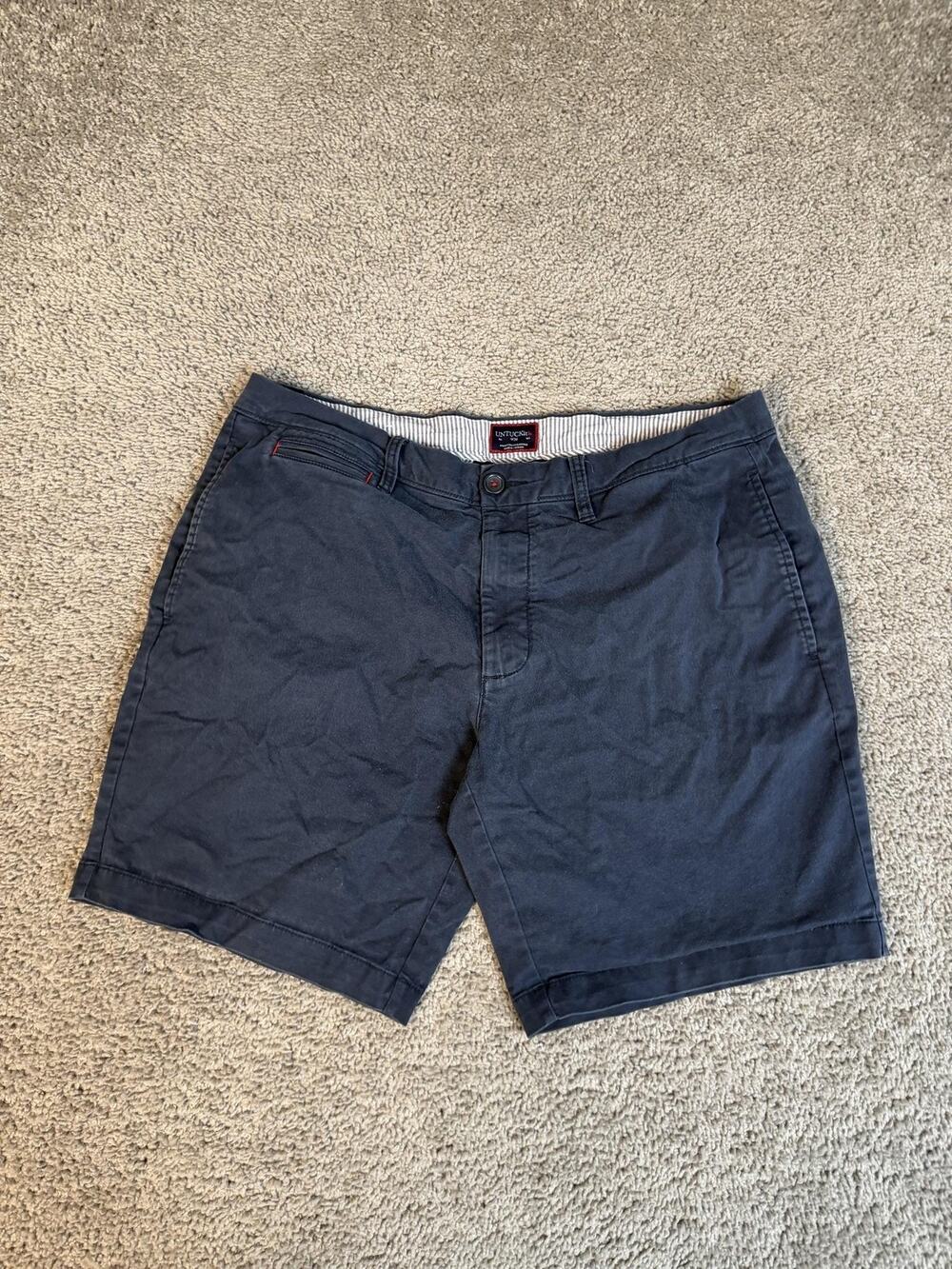 UNTUCKit Shorts Mens 36 Blue Chino Cotton Spandex 9 In Inseam Flat Front Pockets